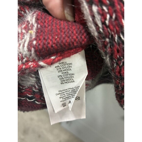Eddie Bauer XS Red Fair Isle Cowl Neck Sweater Pocket Mohair Wool Blend - Picture 5 of 8